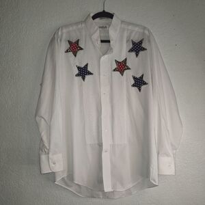 Vintage Tuxedo Shirt Patriotic Stars Embellishment By Chaplin Size Large 32-33